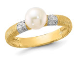 14K Yellow Gold Freshwater Cultured Pearl Ring with Accent Diamonds (SZIE 7)